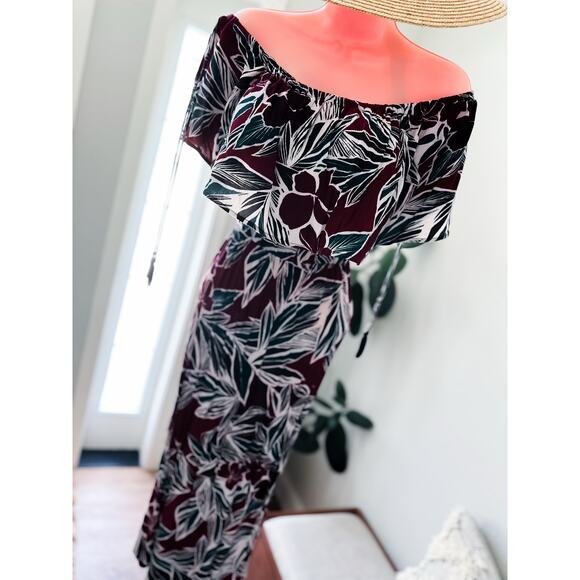 Windswept Tropics off shoulder flounce flowy boho maxi dress L - Picture 4 of 5